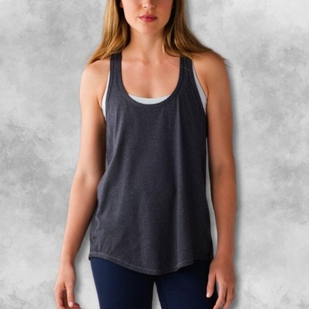 Lululemon Salute the Sun Tank Split Back Racerback Loose Fit Heathered Black M